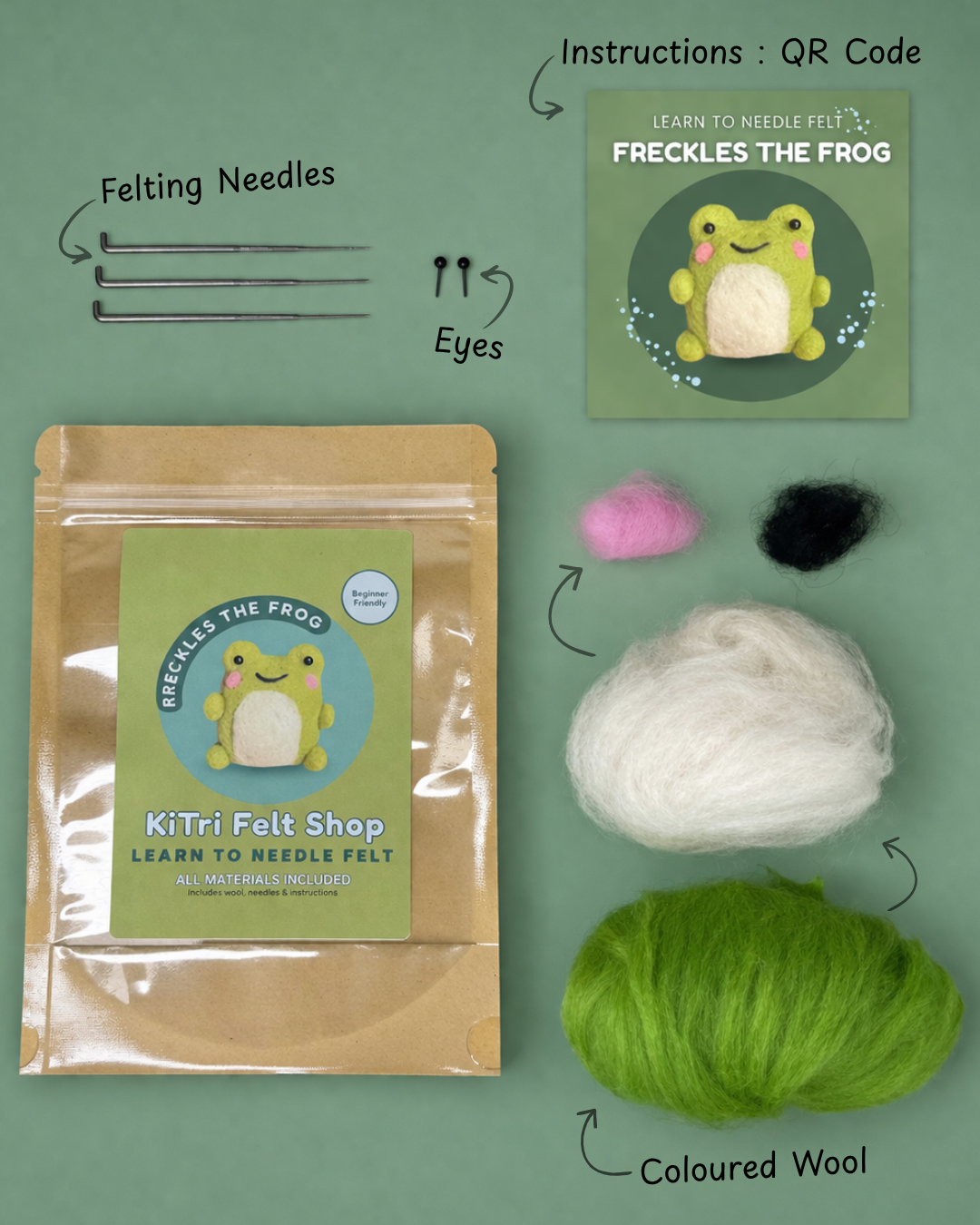 Beginner Needle Felting Kit – Freckles the Frog