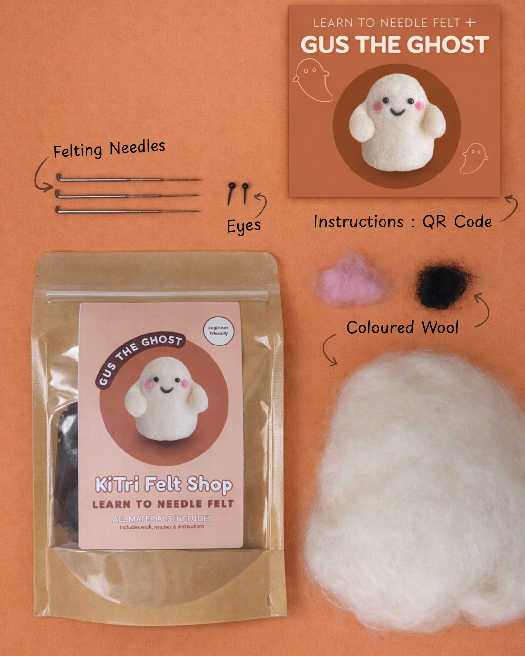 Beginner Needle Felting Kit – Gus the Ghost