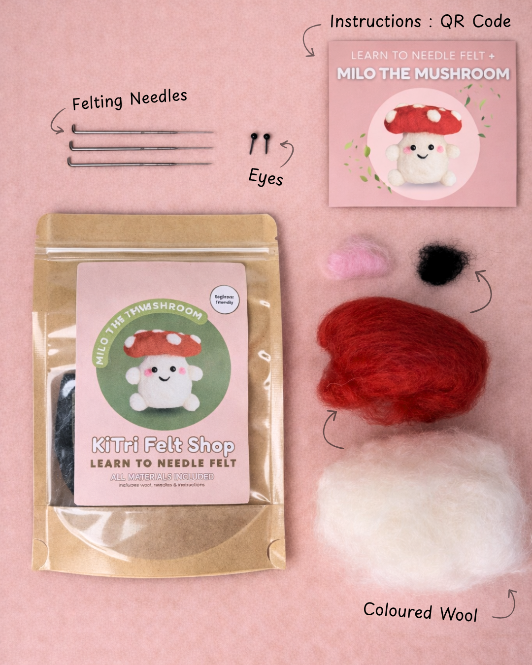 Beginner Needle Felting Kit – Milo the Mushroom